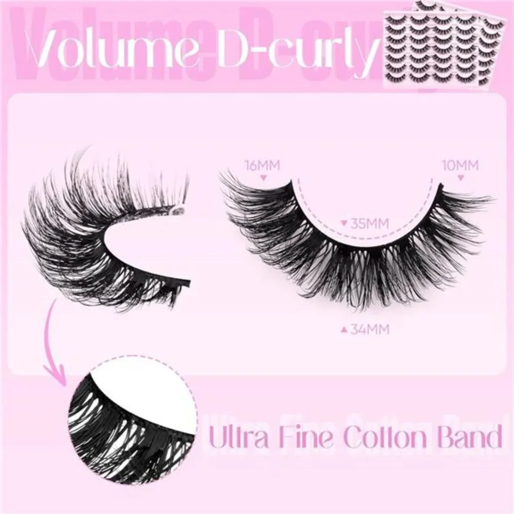 False Eyelashes Russian Strip Lashes Cat Eye Lashes Volume False Lashes D-Curly - Picture 2 of 7